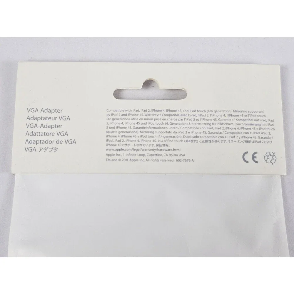Apple VGA Adapter Video Cable MC552ZM/B 30 Pin iPhone iPad iPod Tablet Connector